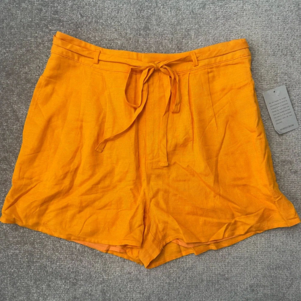 Lulus Shorts Womens Large Orange Rayon Linen Blend Lined Belted Pockets NEW - Picture 1 of 7